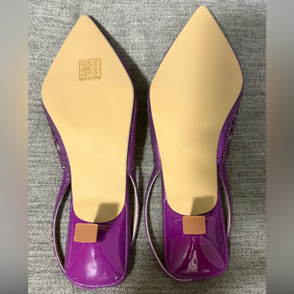 NIB Purple Rhinestone Decorated Kitten Heel Slingback Sandal, Size 39 (US 8-8.5) - Picture 9 of 10